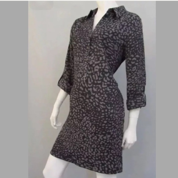 Black gray cheetah animal print shirtdress S small - Picture 4 of 5
